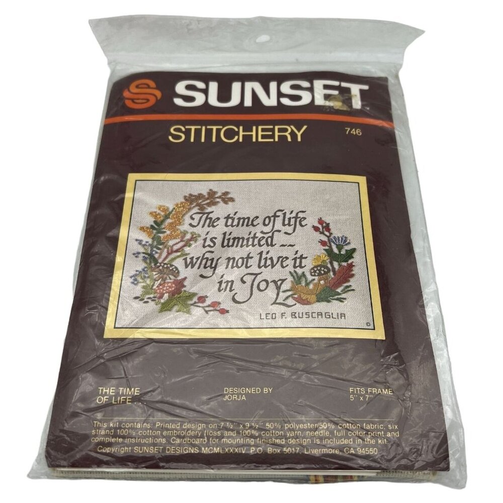 Sunset Stitchery Kit 746 The Time Of Life Is Limited Cross-Stitch Set Fits #3322